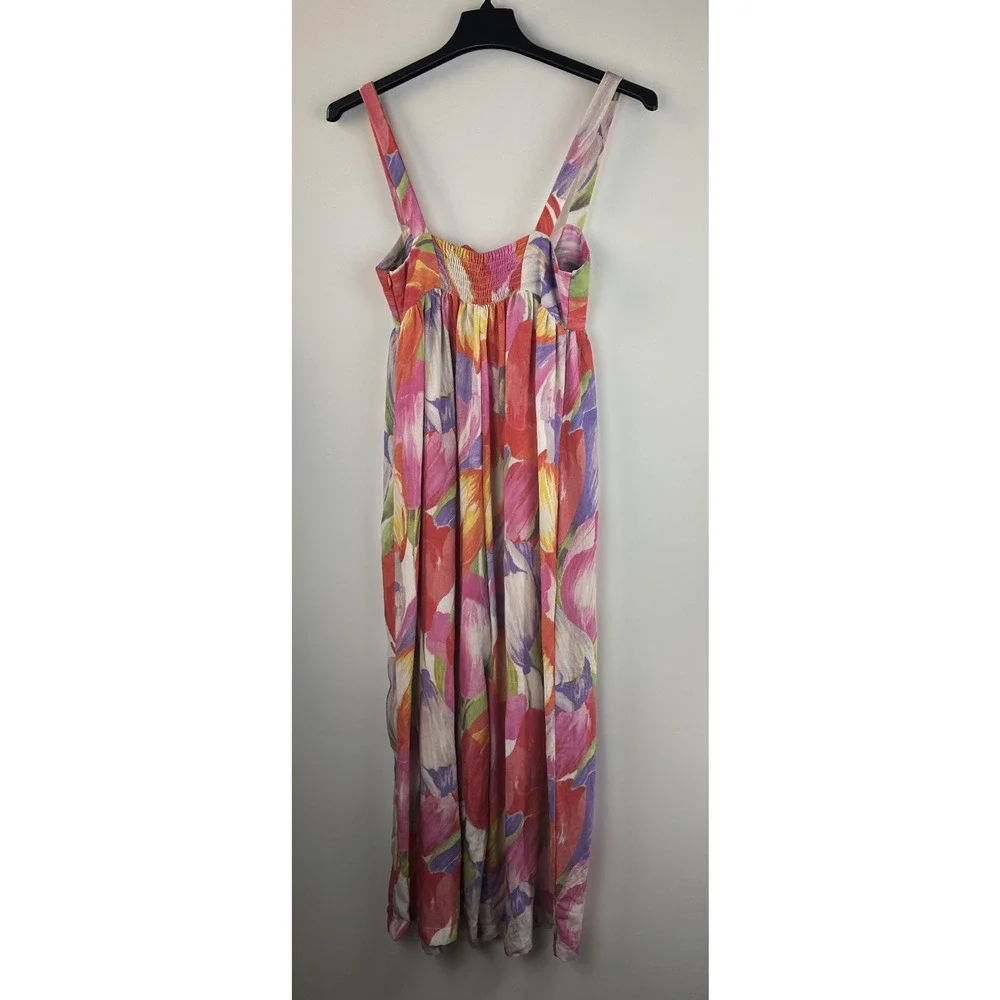 Pepaloves Playsuit Wide Leg Floral Watercolor Jumpsuit Bow Tie Front Pocket Sz M - Picture 11 of 13